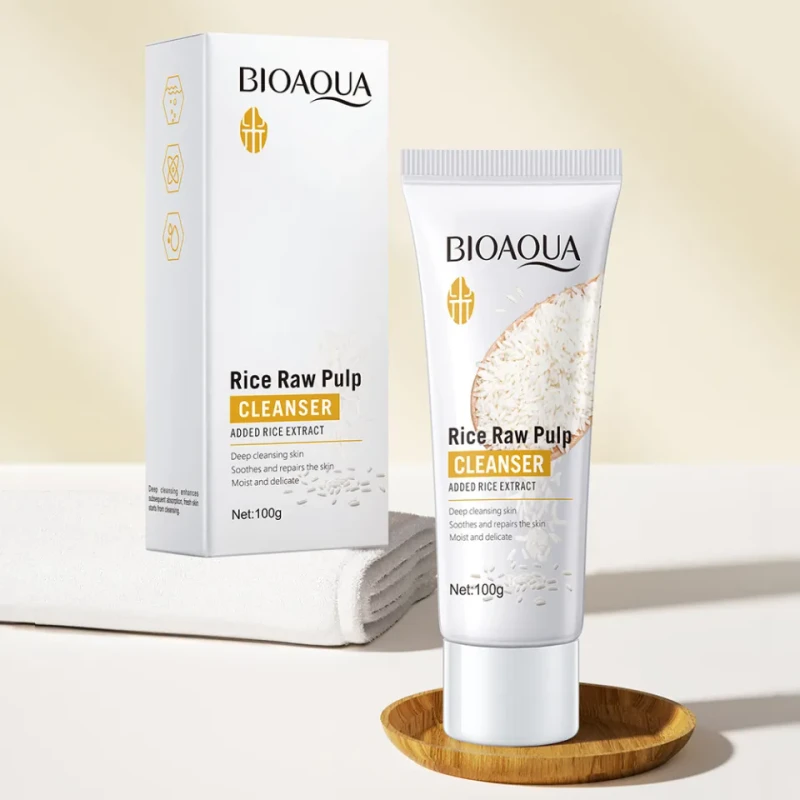 bioaqua rice raw pulp whitening facial cleanser 100g (all skin type)