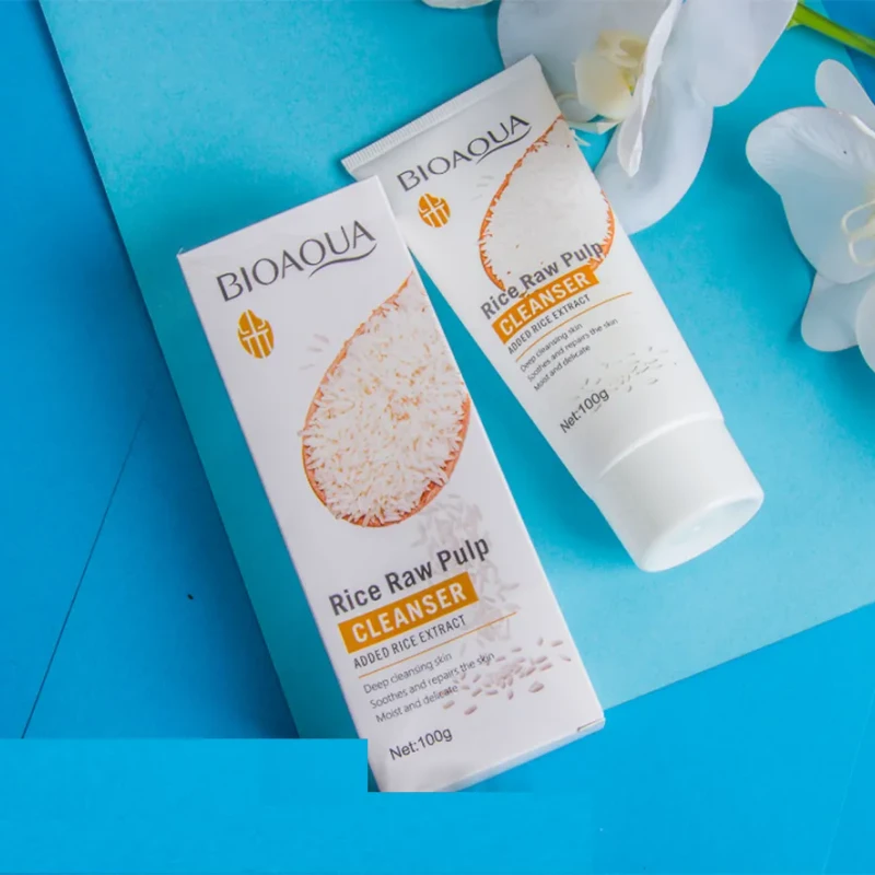 bioaqua rice raw pulp whitening facial cleanser 100g (all skin type)
